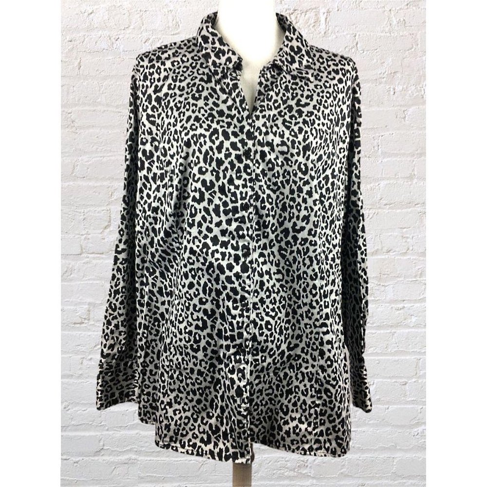 Lane Bryant 28 Cheetah Print Button Front Blouse - image 1